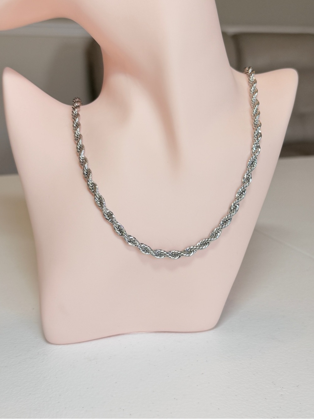 Silver Twisted Rope Necklace - Picture 6 of 12